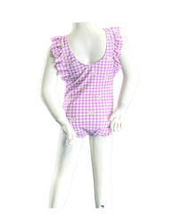 Girl's One-Piece Swimsuit - Gingham Daisy Berry