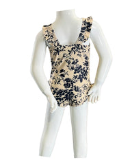 Girl's One-Piece Swimsuit - Black Rose/Beige