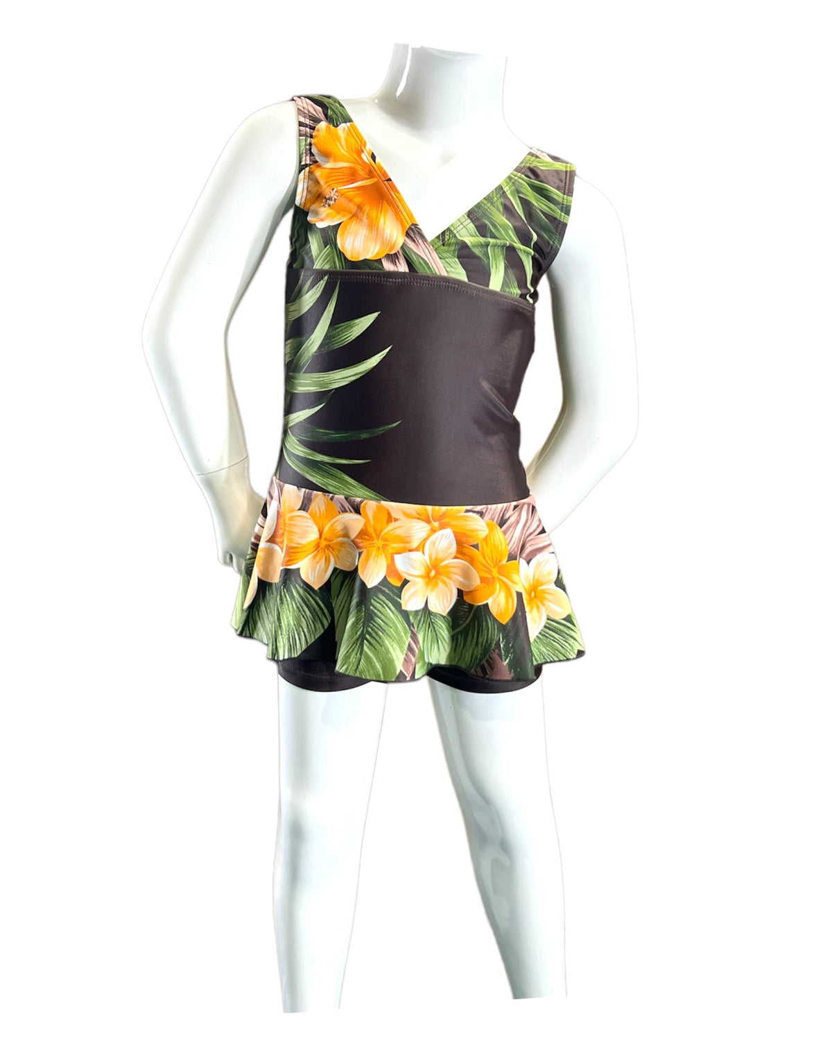 Girl's Two-Piece Tankini Swimsuit with Boy Shorts - Aloha Brown