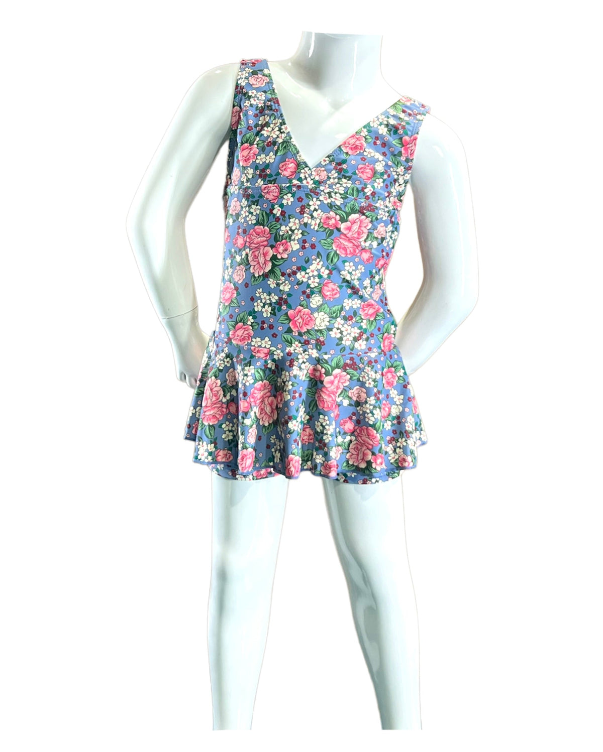 Girl's One-Piece Swim Dress with Boy Shorts - Rose Sky