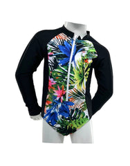 Girl's Long Sleeve One-Piece Rash Guard - Tropic White