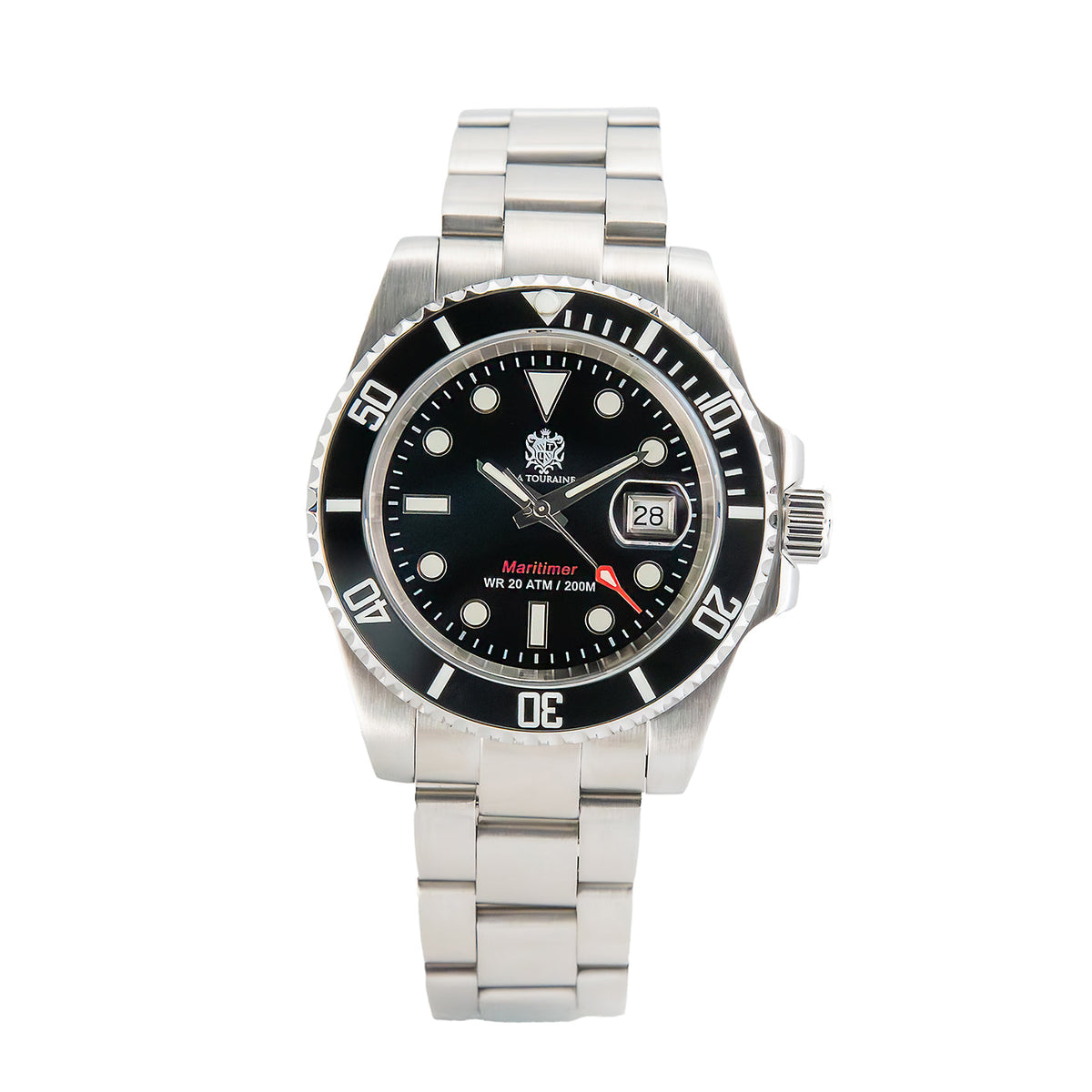 La Touraine Watches Men's Maritimer Dive Watch - Black Dial, 4 Bezel Color Options - 200m
