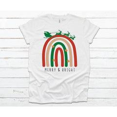 CHRISTMAS Unisex Kid's/Adult's 'Merry & Bright' Rainbow T-Shirt