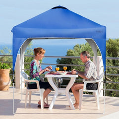 LuxuryLifeWay 6.6' x 6.6' Outdoor Pop Up Height Adjustable Canopy Tent with Roller Bag - Color: Blue
