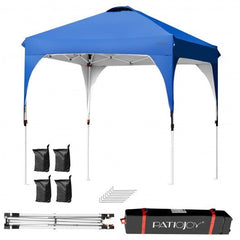 LuxuryLifeWay 6.6' x 6.6' Outdoor Pop Up Height Adjustable Canopy Tent with Roller Bag - Color: Blue