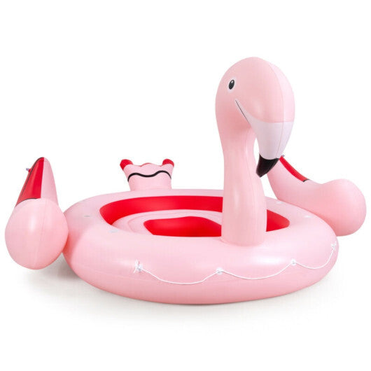 6 Person Inflatable Flamingo Floating Island with 6 Cup Holders