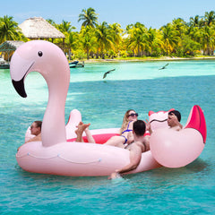 6 Person Inflatable Flamingo Floating Island with 6 Cup Holders