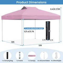 10 x 10 Foot Foldable Outdoor Patio Shelter Canopy with 1-Push Center Lock