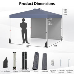 10 x 10 Foot Pop-Up Canopy with Sidewall and Wheeled Bag