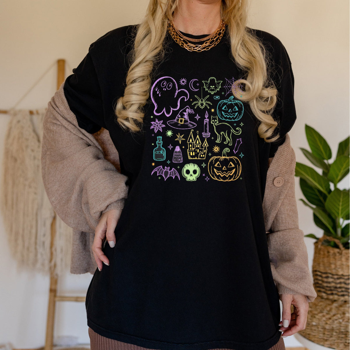 HALLOWEEN Unisex Kid's/Adult's Neon Doodle Tee