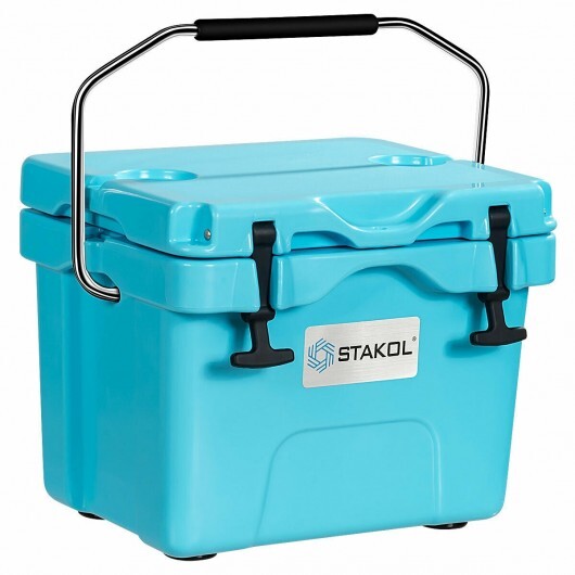 LuxuryLifeWay 16 Quart 24-Can Capacity Portable Insulated Ice Cooler with 2 Cup Holders - Color: Blue