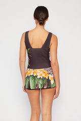 Women's One-Piece Swim Dress with Boy Shorts - Aloha Brown
