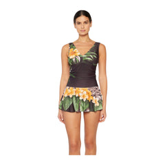 Women's One-Piece Swim Dress with Boy Shorts - Aloha Brown