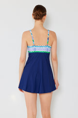 Women's One-Piece Swim Dress - Zigzag Blue