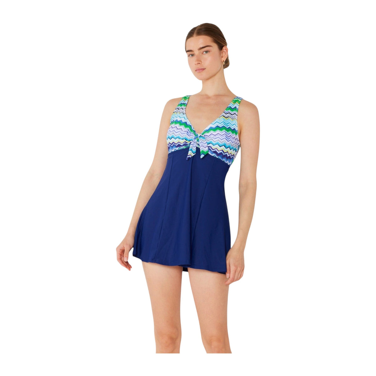 Women's One-Piece Swim Dress - Zigzag Blue