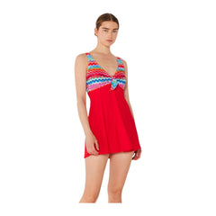 Women's One-Piece Swim Dress - Zigzag Red