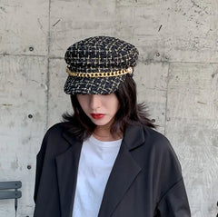 Women's Vintage Navy Tweed Octagonal Hat
