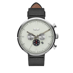 Vestal Watch Men's ROOSEVELT CHRONO LEATHER - White Dial, Silver Case, Black Strap - 100m
