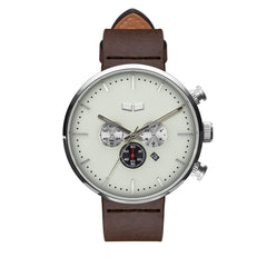 Vestal Watch Men's ROOSEVELT CHRONO LEATHER - White Dial, Silver Case, Brown Strap - 100m