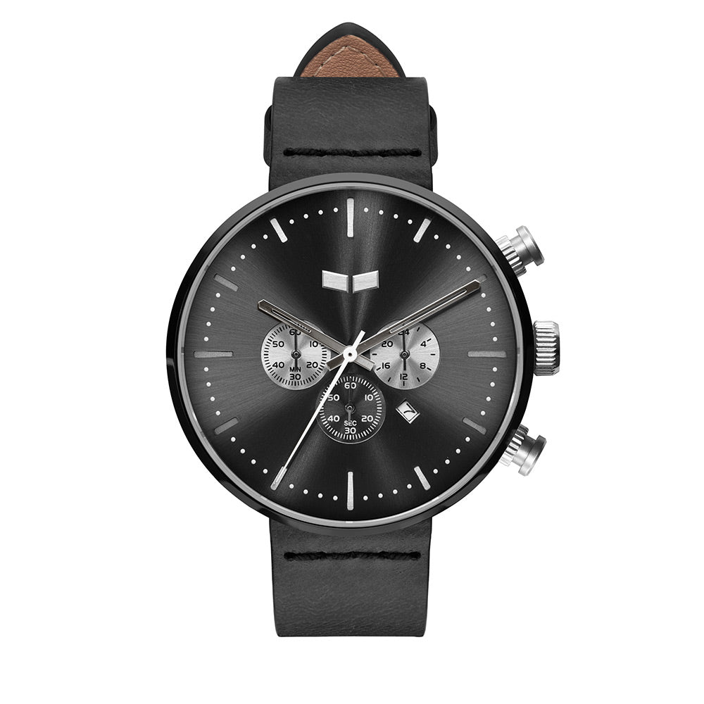 Vestal Watch Men's ROOSEVELT CHRONO LEATHER - Black Dial/Case/Strap - 100m