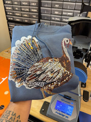 THANKSGIVING Unisex Adult Faux Rhinestone Turkey Hoodie
