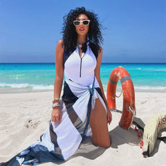 Sexikinis Ash Women's One-Piece Swimwear with Long Skirt Cover-Up
