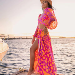 Sexikinis Puffer Puff Women's Two-Piece Long Sleeve Bikini Swimsuit with Optional Skirt