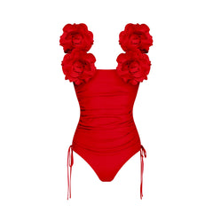 Women's 3D Flower One-Piece or Bikini Swimsuit with Optional Long Cover-Up