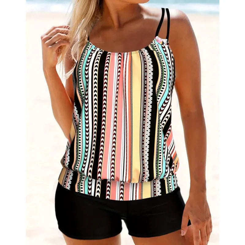 Women's Plus Size High Waist Two-Piece Tankini Swimsuit