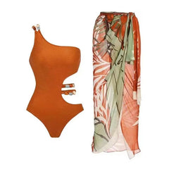 Sexikini Tami Women's Luxury Asymmetrical One-Piece Swimsuit with Long Skirt
