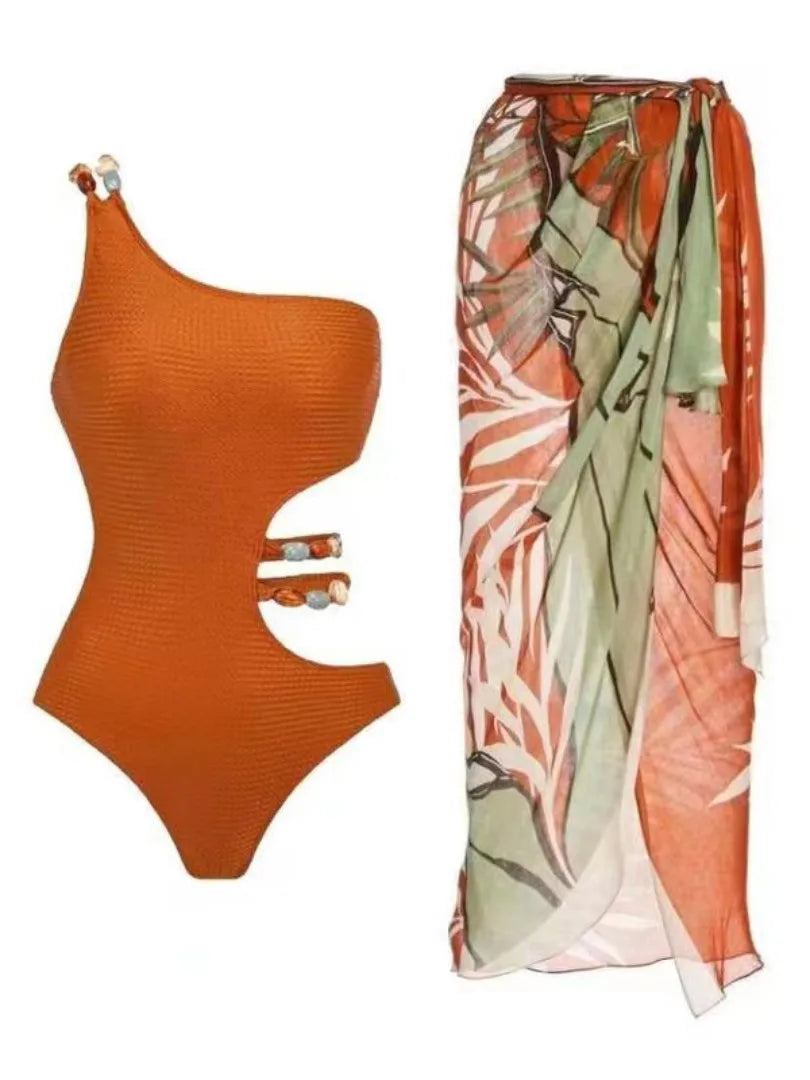 Sexikini Tami Women's Luxury Asymmetrical One-Piece Swimsuit with Long Skirt