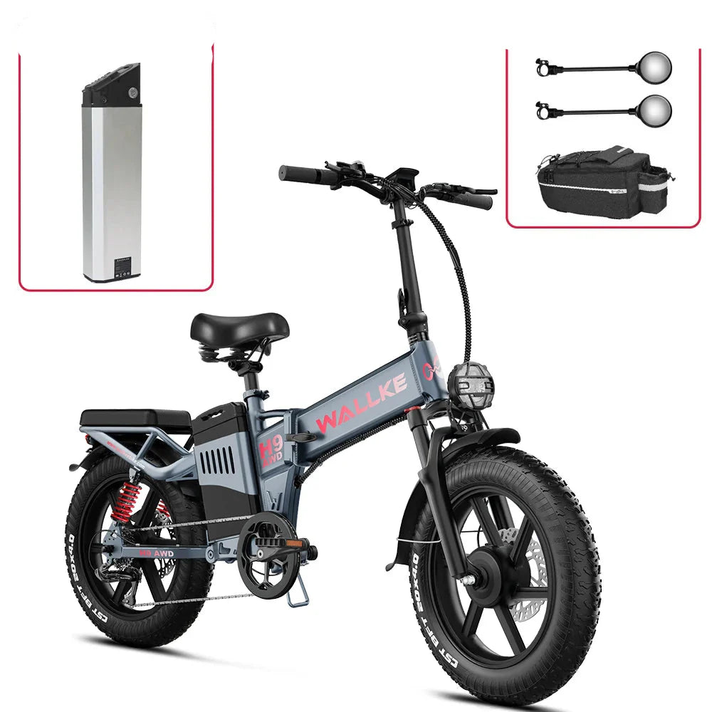 Wallke H9 AWD E-Bike, Foldable, 1600W Dual Motor
