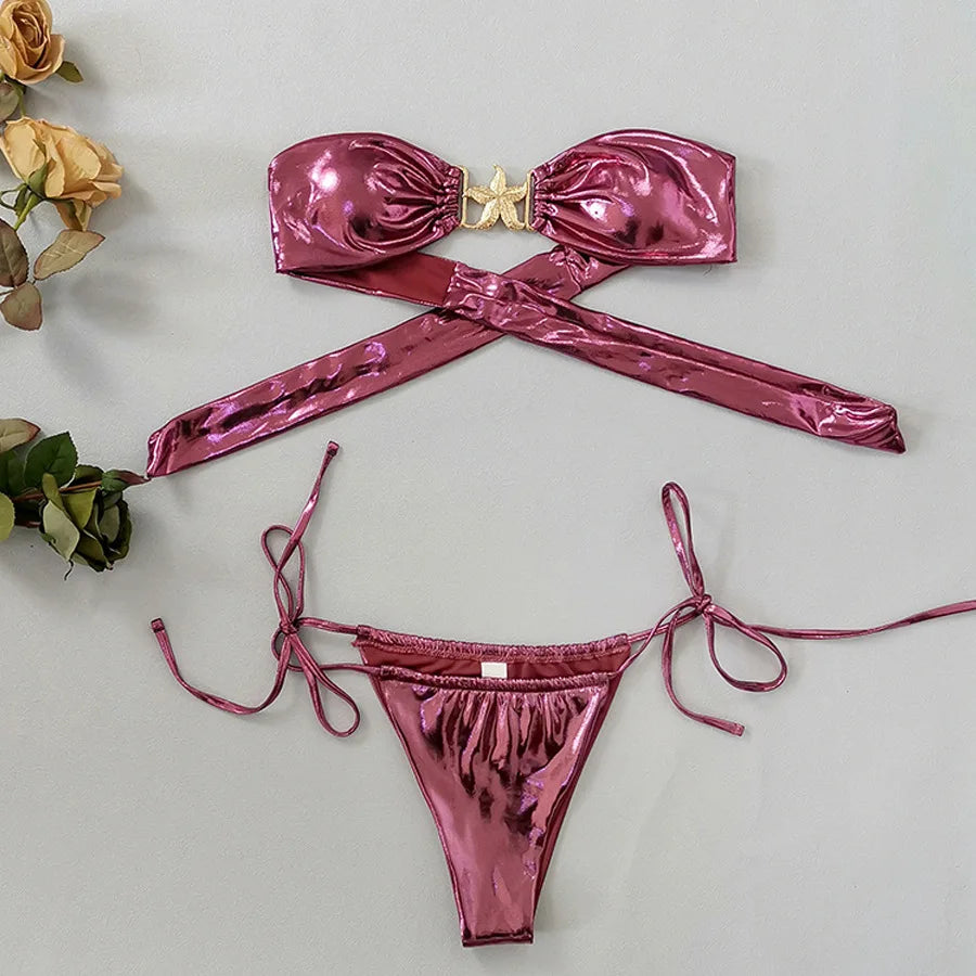 Women's Two-Piece Thong Bandeau Bikini Swimsuit