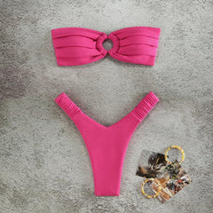LuxLife Women's Bandeau Brazillian Micro Thong Two-Piece Bikini Swimsuit