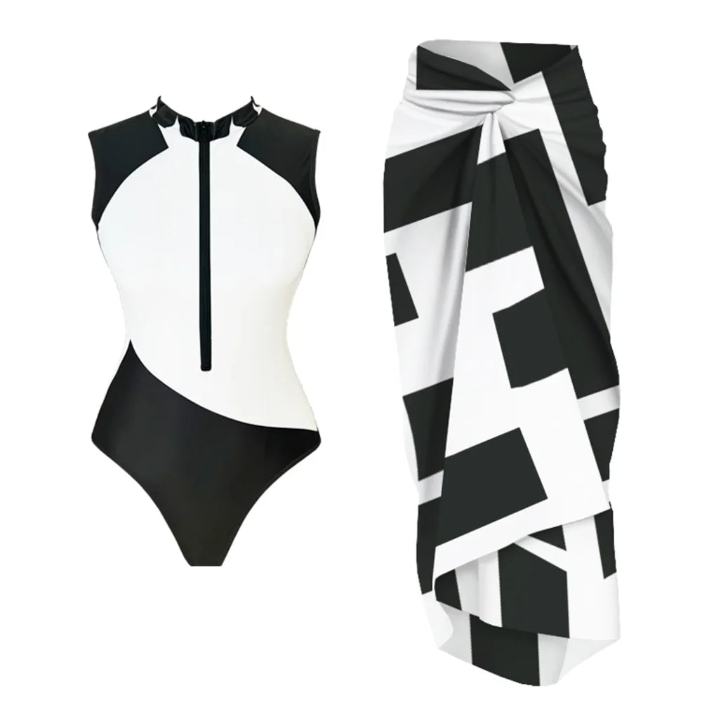 Sexikinis Ash Women's One-Piece Swimwear with Long Skirt Cover-Up