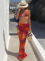 Sexikinis Tropical Vibe Women's Three-Piece Swimsuit with long Skirt Cover-Up