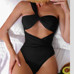 Sexikinis Women's Black Asymmetrical One-Piece Swimsuit