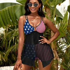 LuxLife Women's Stars and Stripes Two-Piece Tankini Swimsuit