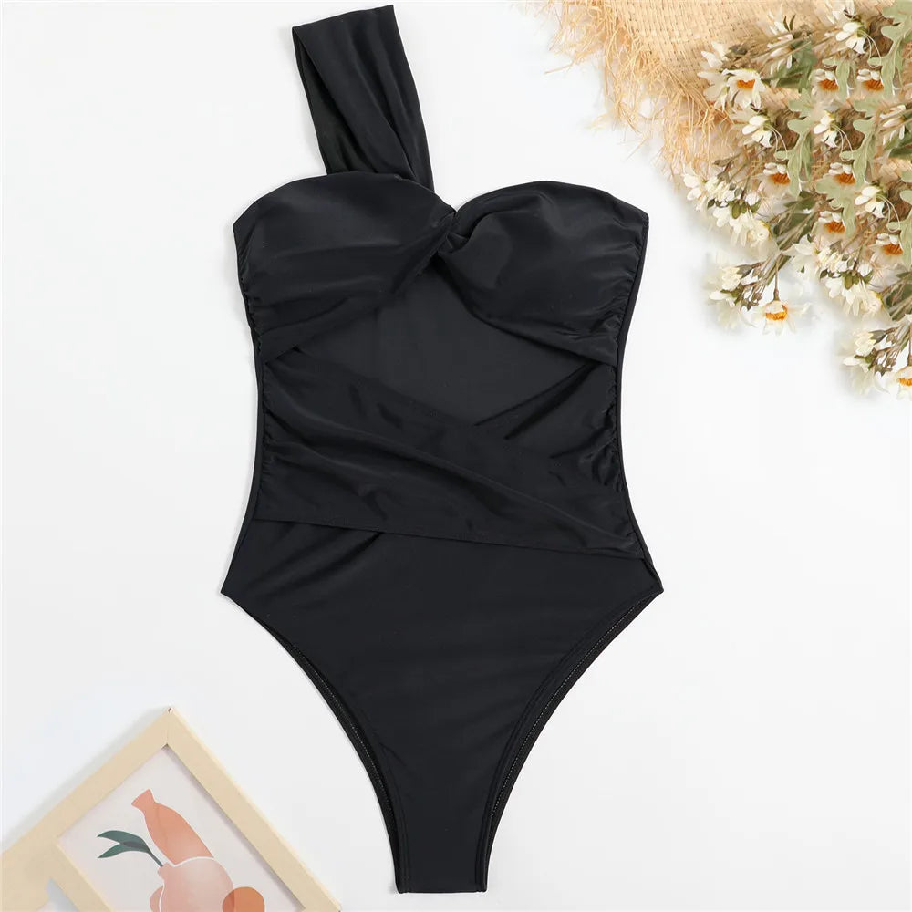 Sexikinis Women's Black Asymmetrical One-Piece Swimsuit