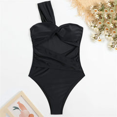 Sexikinis Women's Black Asymmetrical One-Piece Swimsuit