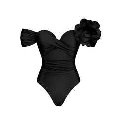 Women's 3D Flower One-Piece or Bikini Swimsuit with Optional Long Cover-Up
