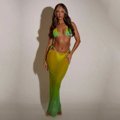 Sexikinis Island Women's Three-Piece Bikini Swimsuit with Long Skirt Cover-Up