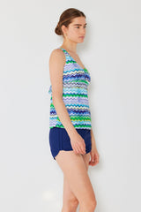 Women's Two-Piece Tankini Swimsuit with Boy Shorts - Zigzag Blue