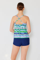 Women's Two-Piece Tankini Swimsuit with Boy Shorts - Zigzag Blue