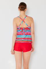 Women's Two-Piece Tankini Swimsuit with Boy Shorts - Zigzag Red