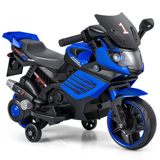 6V Kids Motorcycle with Headlights, Music, Detachable Training Wheels