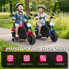 6V Kids Ride On Motorcycle with Headlight, Music, and Removable Training Wheels