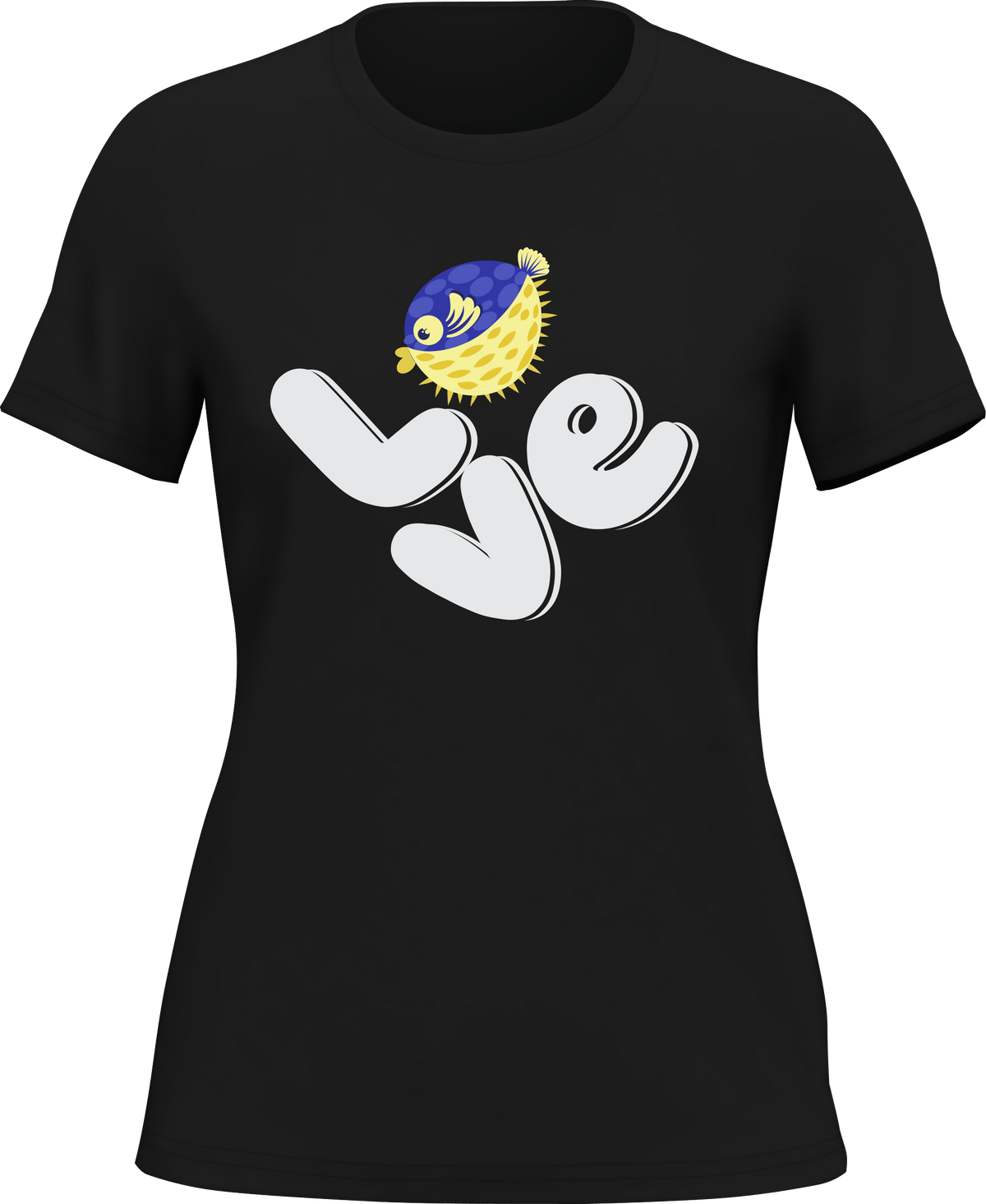 Outdoorzees Women's Love Fishing Blue Blowfish Globe T-Shirt