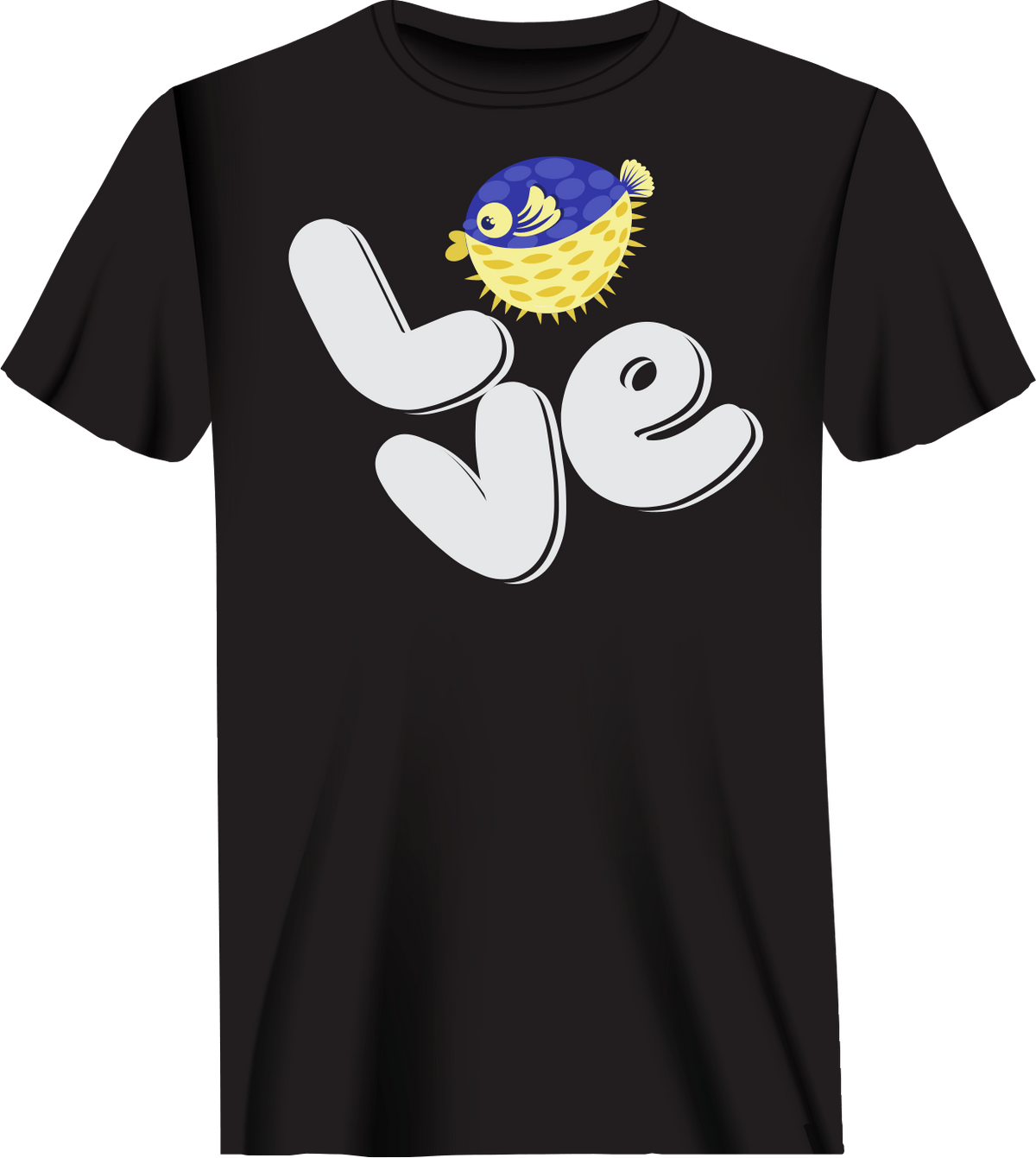 Outdoorzees Unisex Love Fishing Blue Blowfish Globe T-Shirt