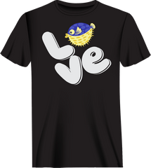 Outdoorzees Unisex Love Fishing Blue Blowfish Globe T-Shirt